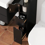 Meuble colonne salle de bain armoire de salle de bain avec tiroirs étagères ouvertes placard 15 x 33 x 136,8 cm noir