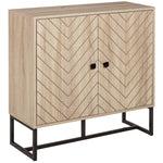 Buffet salon meuble de rangement armoire de cuisine avec placard portes et étagère réglable, motif Chevron, pied métal, style moderne buffet salle à manger et salon, 108 x 40 x 80 cm, chêne-0
