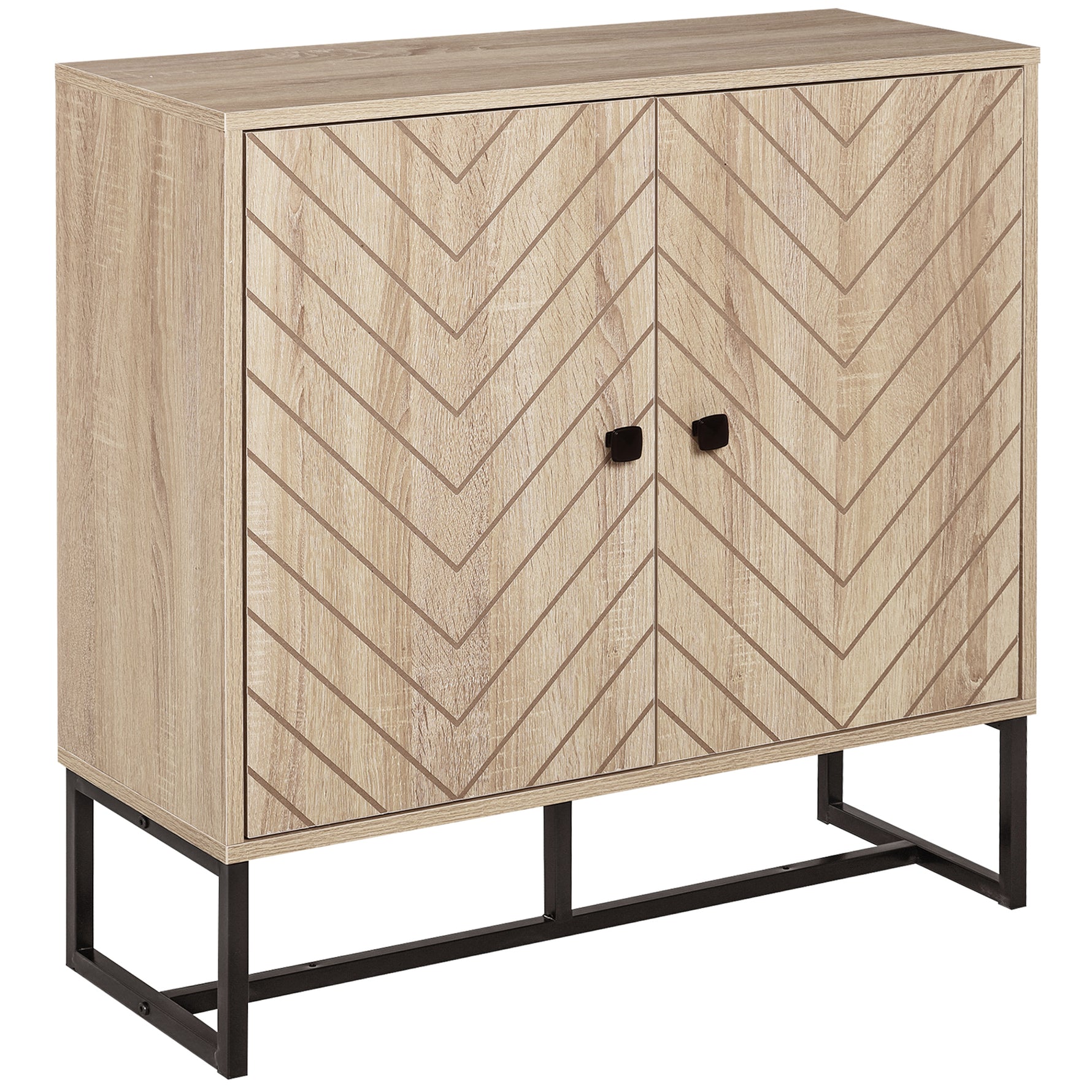 Buffet salon meuble de rangement armoire de cuisine avec placard portes et étagère réglable, motif Chevron, pied métal, style moderne buffet salle à manger et salon, 108 x 40 x 80 cm, chêne-0
