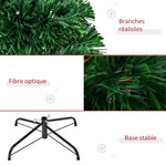 Sapin de Noël Artificiel Lumineux 150H cm Fibre Optique Multicolore + Support Pied 180 Branches étoile Sommet Brillante Vert