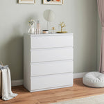 Commode 4 tiroirs, meuble de rangement épuré pour chambre, intérieur, 80 x 39 x 95 cm panneau de particules blanc