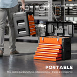 Boîte à Outils à 4 Tiroirs, Caisse à Outils en Acier Thermolaqué avec Plateau Amovible, 49,7x25,3x40,7cm, Orange