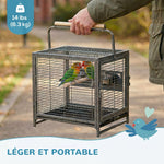 Cage de transport en acier pour perroquets, cage à oiseaux avec 2 bols en acier inoxydable, 2 perchoirs, plateau, noir