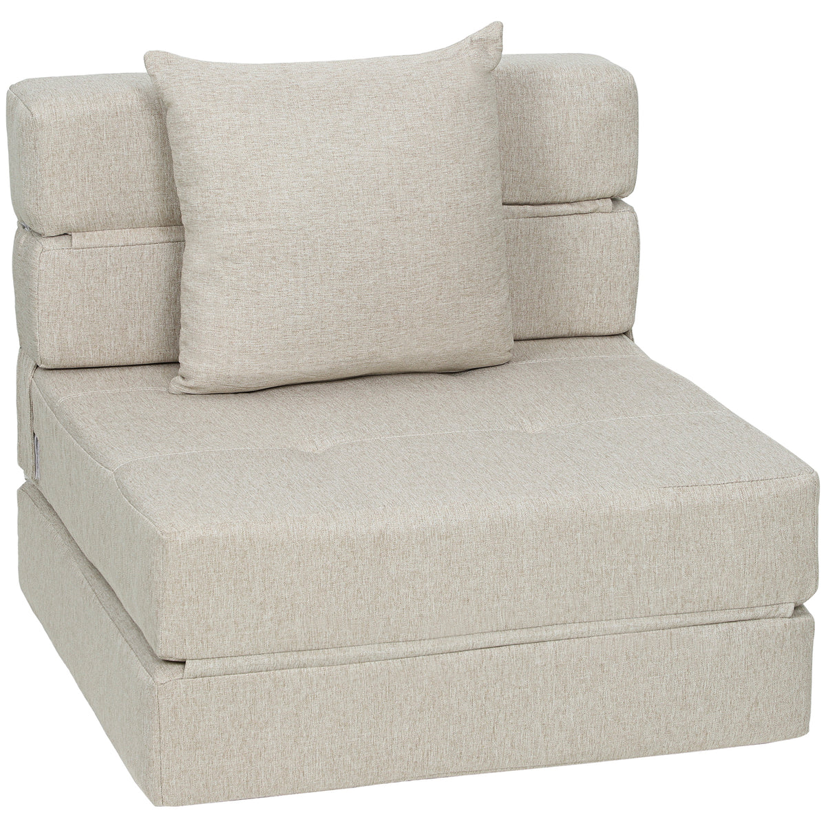 Chauffeuse canapé-lit convertible fauteuil 1 place avec 1 coussin déhoussable, tissu beige
