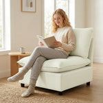 Fauteuil de salon, canapé 1 place moderne sans accoudoirs avec assise large, coussins épais, 146x85x78cm, crème