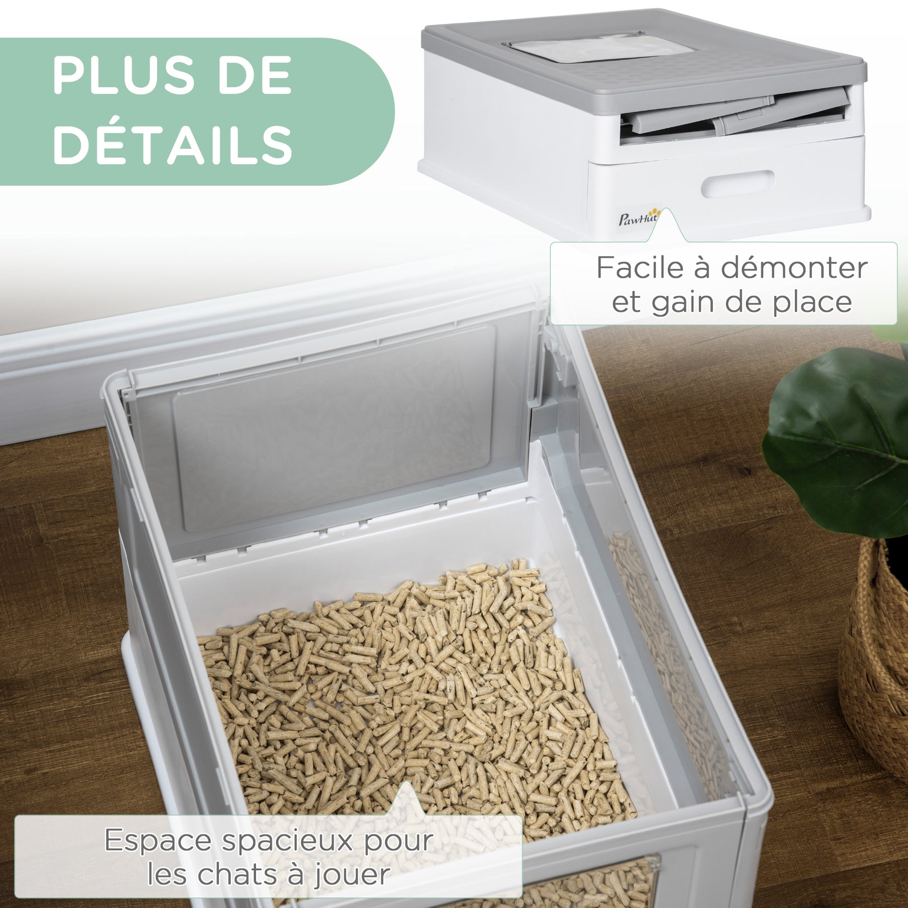 Lot de 2 maisons de toilette pour chat pliable double porte battante et supérieure pelle fourni 47,5 x 35,5 x 36,7 cm