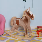 Schaukelpferd Cowboypferd Sattel Großer Komfort für Kinder ab 36 Monaten Kurzflor Plüsch Weich Holz Pappel Belastung 40 kg Braun Weiß
