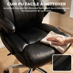 Chaise Bureau Ergonomique avec Accoudoirs Relevables, Fauteuil de Bureau en PU, Hauteur Réglable, Fonction Bascule, Noir