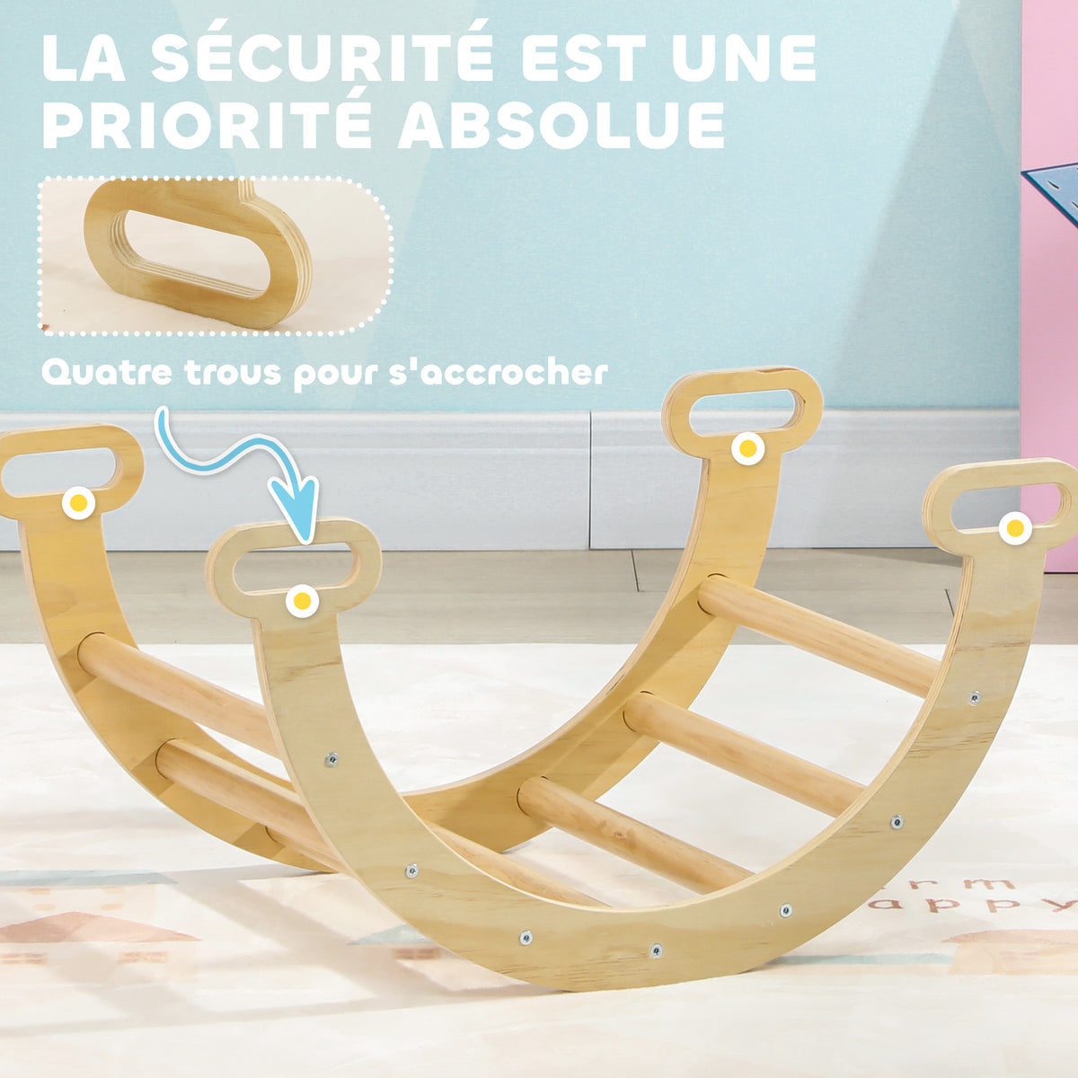 Arche escalade enfants bascule en bois d'intérieur pour garçons & filles, tout-petits de 18 à 48 mois, bois naturel
