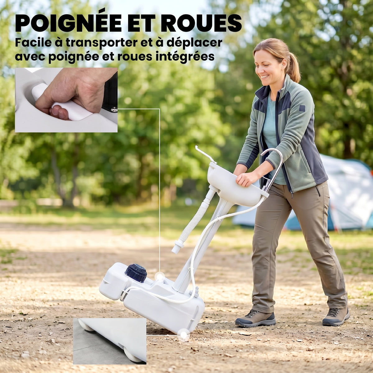 Évier de Camping Portable à Roues, Distributeur de Savon, Eau Froide Uniquement, Réservoir d'Eaux Usées NON Inclus, Gris