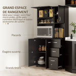 Mobile da cucina multi-ripiano, 4 ante, 3 cassetti, mensola + ampio piano d'appoggio, 89L x 39,5P x 168A cm, nero
