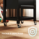 Carrello da cucina con ruote, carrello di servizio, piano di lavoro in legno di gomma, cassetto, 63,5 x 40 x 90 cm, nero