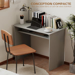 Escritorio informático sobrio, minimalista y compacto con 1 estante, paneles de partículas, dim. 90 ancho x 50 prof. x 74 alto cm, gris