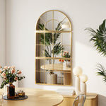 Miroir mural arqué miroir mural en forme de fenêtre ensemble de 3 pièces cadre en métal 76 x 150 cm doré