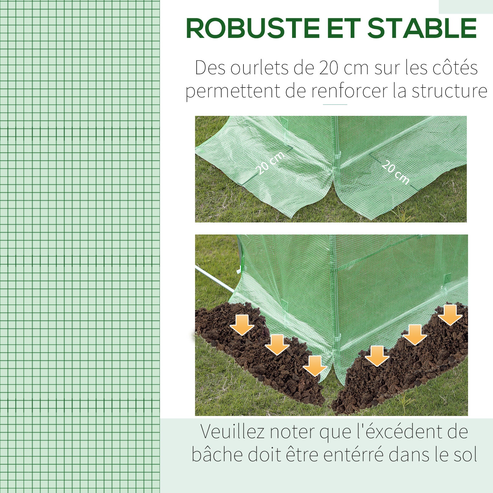 Bâche de Rechange Serre Tunnel 9 m², bâche 3 x 3 x 2 m PE Anti-UV imperméable 6 fenêtres + Porte Enroulable zippée Vert foncé