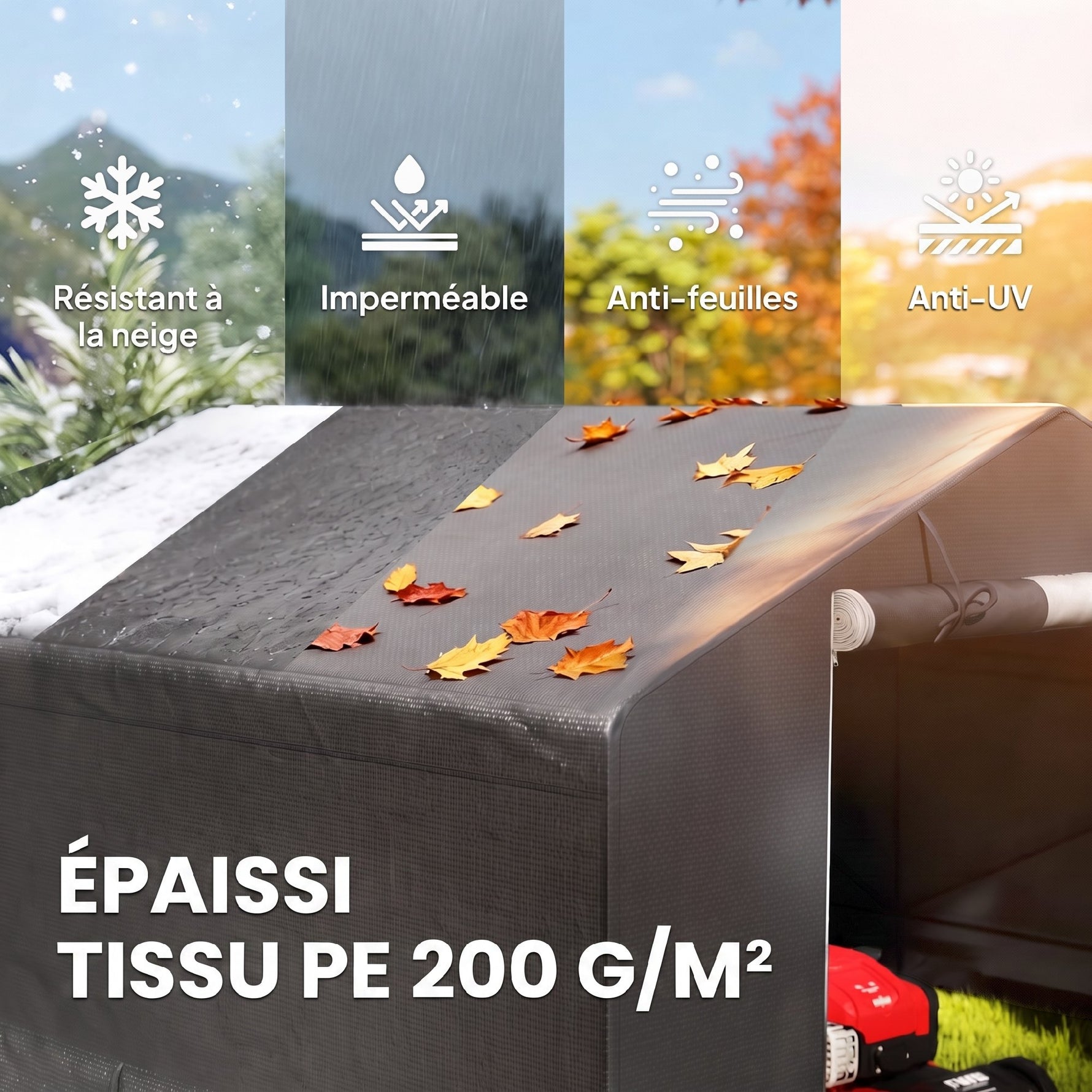 Abri de jardin tente de stockage imperméable abri moto porte enroulable fermeture éclair, 300 x 300 x 210 cm, gris foncé