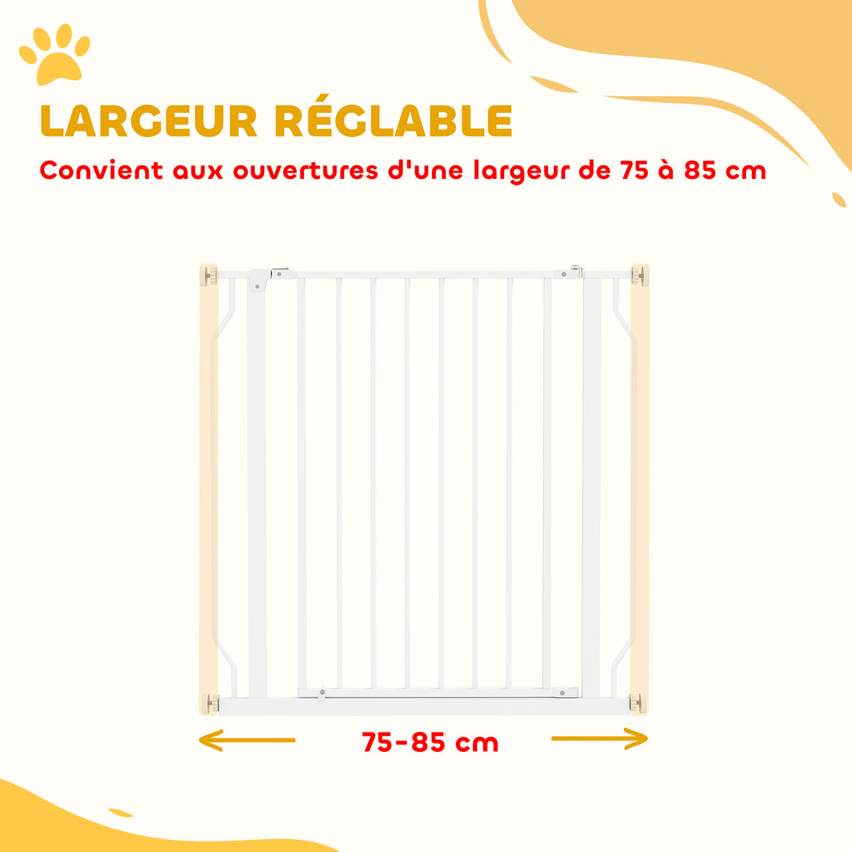 Cancelletto di sicurezza cancelletto per animali domestici lunghezza regolabile dim. 75-85L x 76A cm bianco