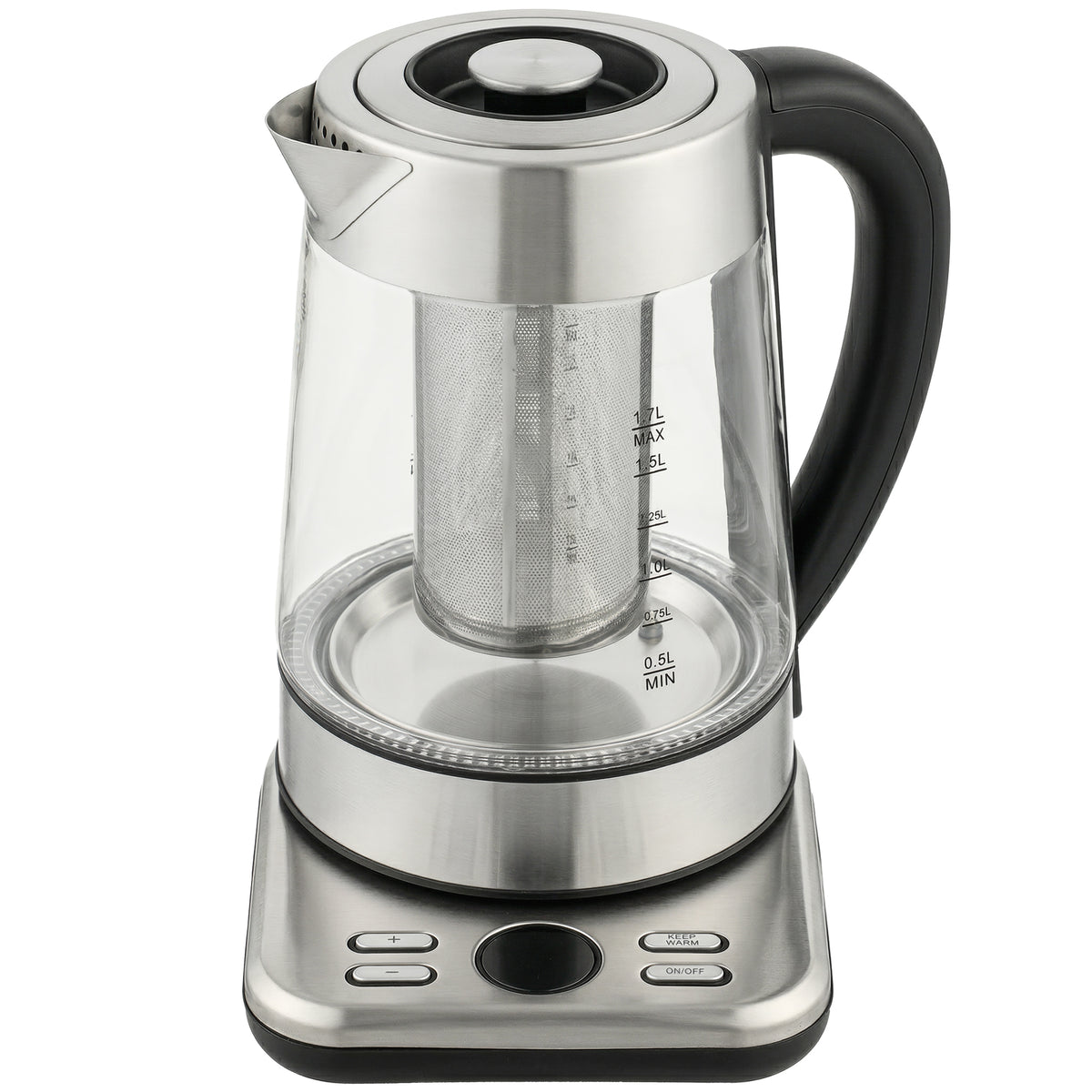 Bouilloire électrique, 1,7L, ébullition rapide 2200W avec thermostat strix, infuseur à thé, fonction maintien au chaud