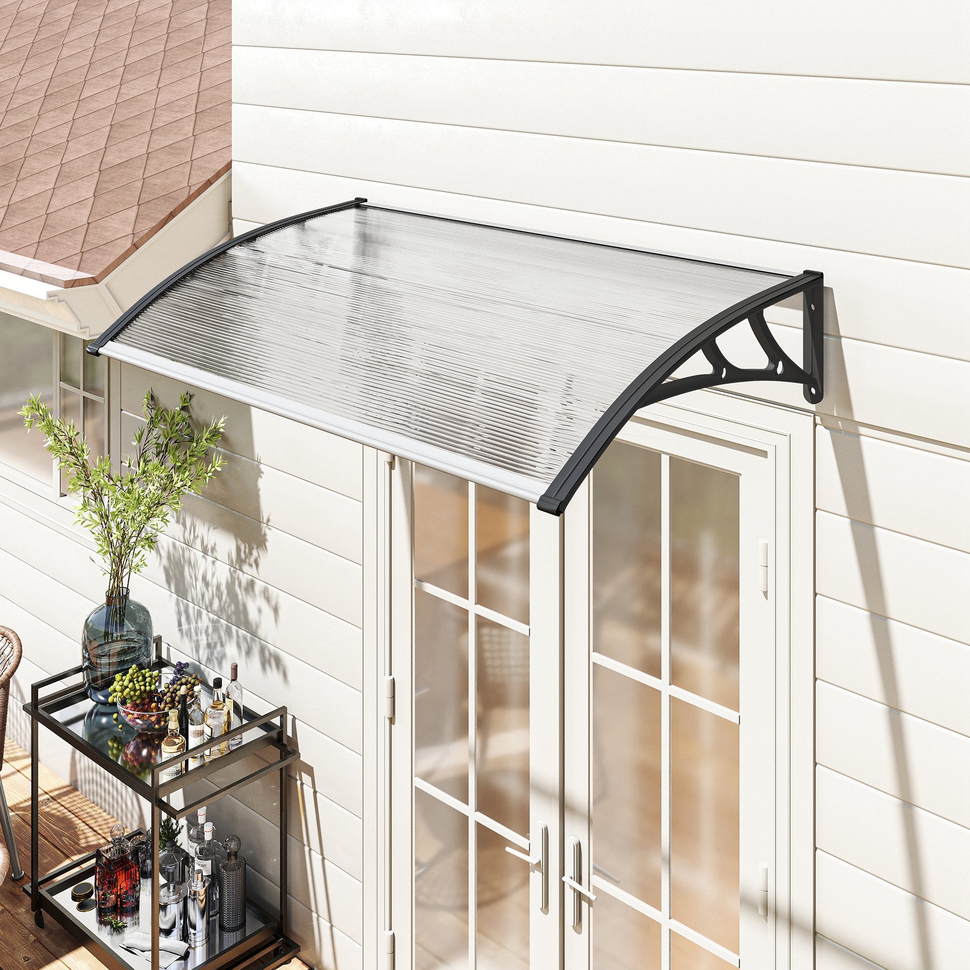 Auvent de Porte d'Entrée, Toit Marquise de Porte Extérieur en Polycarbonate et Profil Aluminium, 110x60cm, Transparent