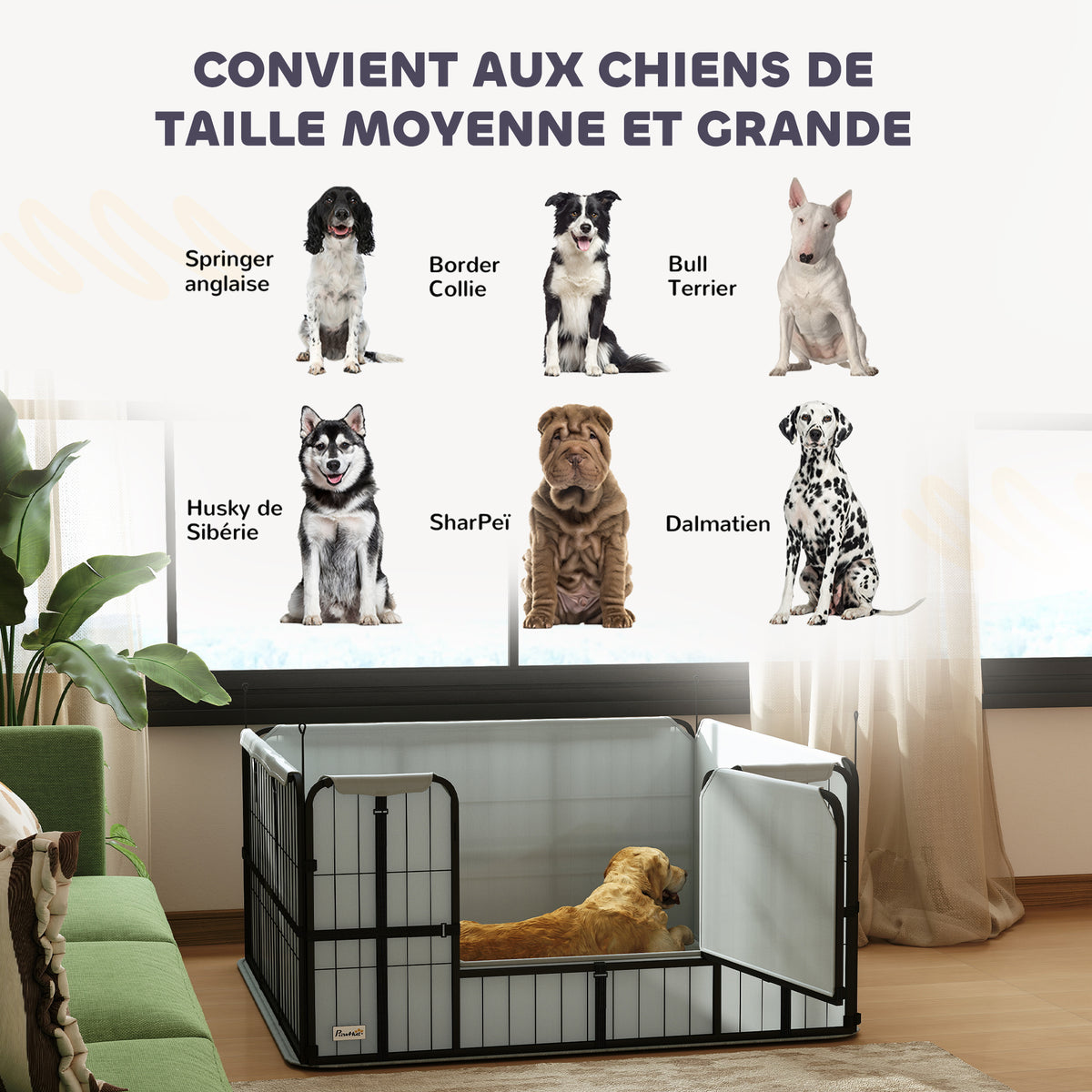 Parc de mise bas pour chien caisse de mise bas pour chiens avec porte tapis de propreté lavable 122 x 122 x 60 cm noir