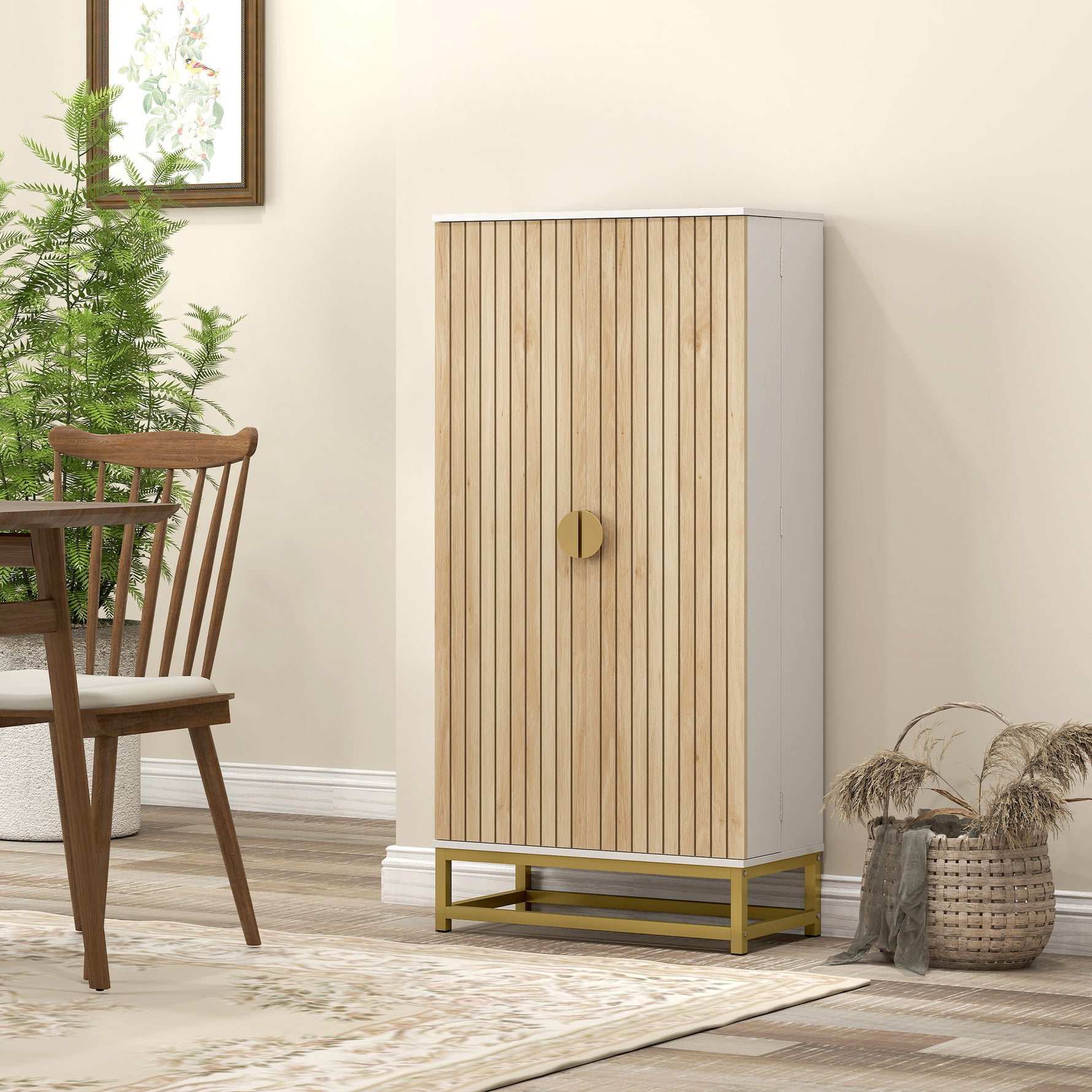 Armoire de cuisine meuble cuisine rangement avec 12 étagères à portes, étagères ajustables, 58x29x119,5cm, blanc