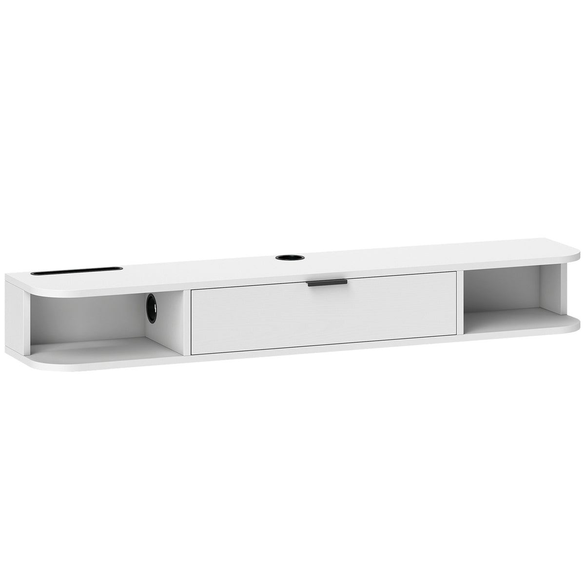 Hängendes TV-Board, Fernsehschrank für Fernseher bis 50 Zoll, Klappfach 2 Ablagen 120x24x16cm weiß
