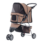 Poussette Buggy Pliable Animaux, Chariot Pliant Chien Chat, Porte-Gobelet Panier de Rangement Inclus, Roues avec Frein, Tissu 600D Oxford Acier, 75 x 45 x 97 cm Marron