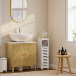 Meuble salle de bain, armoire salle de bain 4 niveaux  porte persienne, étagère ouvert, 22x20x75cm, blanc