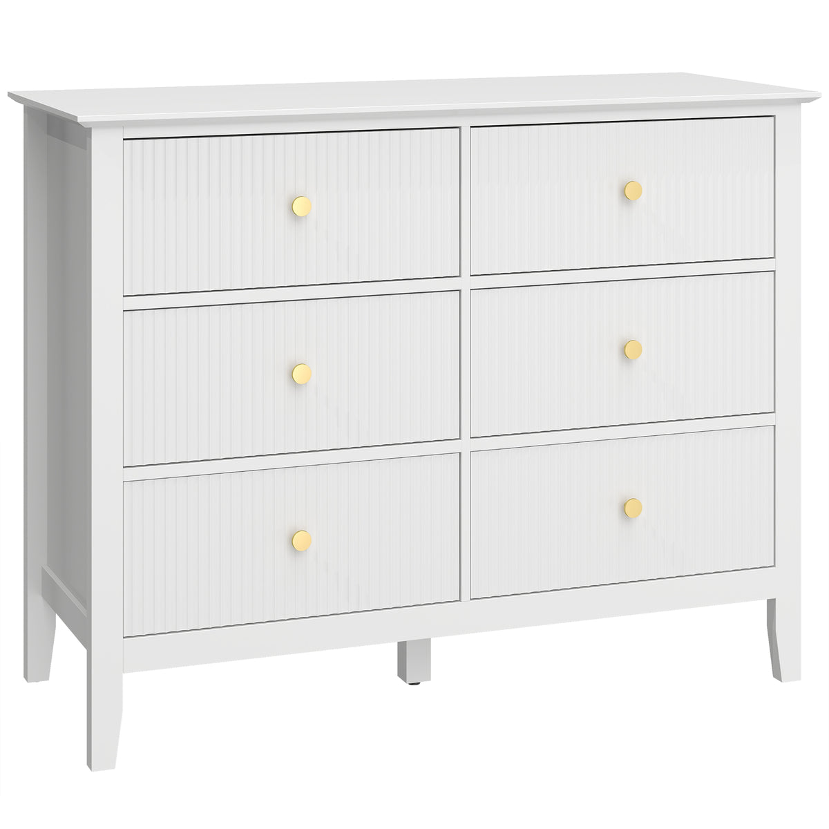 Kommode mit 6 Schubladen, Aufbewahrungsmöbel, Schubladenschrank mit gerillten Fronten, 100 x 40 x 78 cm, Weiß
