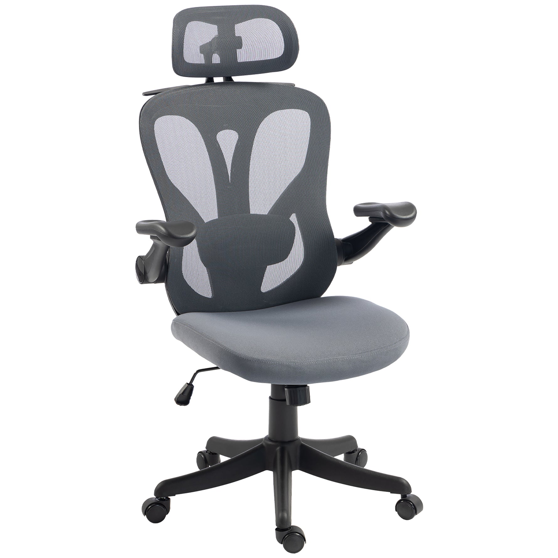 Chaise Bureau Ergonomique avec Accoudoirs 3D et Appui-Tête Réglable, Fauteuil de Bureau en Maille, Gris