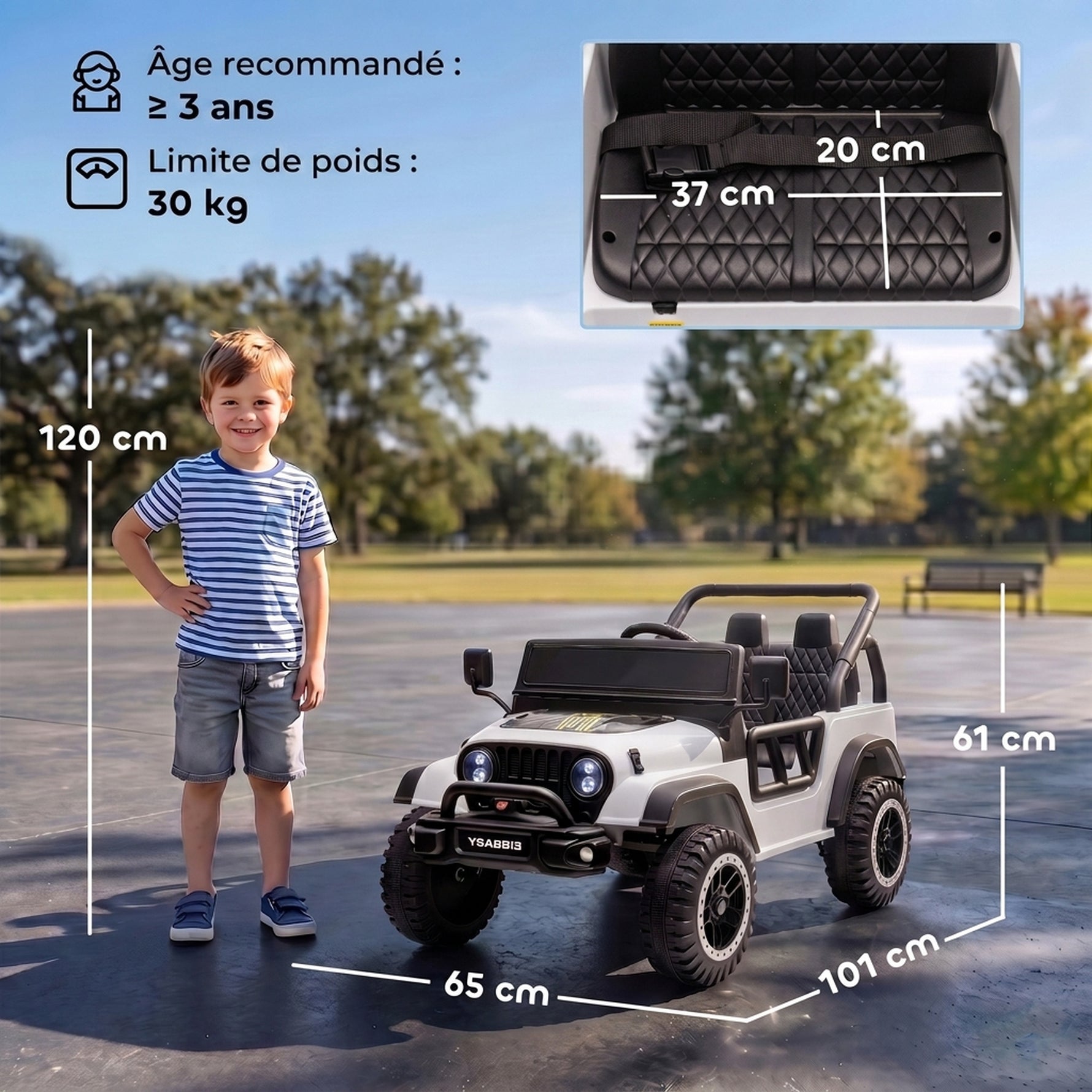 Voiture Électrique Enfants 12V, Buggy Électrique Enfants, 2 Moteurs, Télécommande 2,4G, Batterie Lithium, Blanc