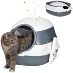 Maison de toilette pour chat pliable porte battante lucarne + pelle fournis 52 x 41 x 38 cm gris blanc
