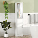 Meuble colonne salle de bain avec miroir, meuble de rangement à 6 niveaux 2 portes étagères réglables 32x28x162cm blanc