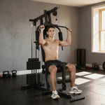 Stazione Multifunzione con Pacco Pesi da 65 kg, Doppia Carrucola, Nero