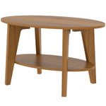 Table Basse Ovale à 2 Niveaux, Table de Salon Moderne avec Étagère Inférieure Ouverte, 80 x 50 x 45 cm, Chêne