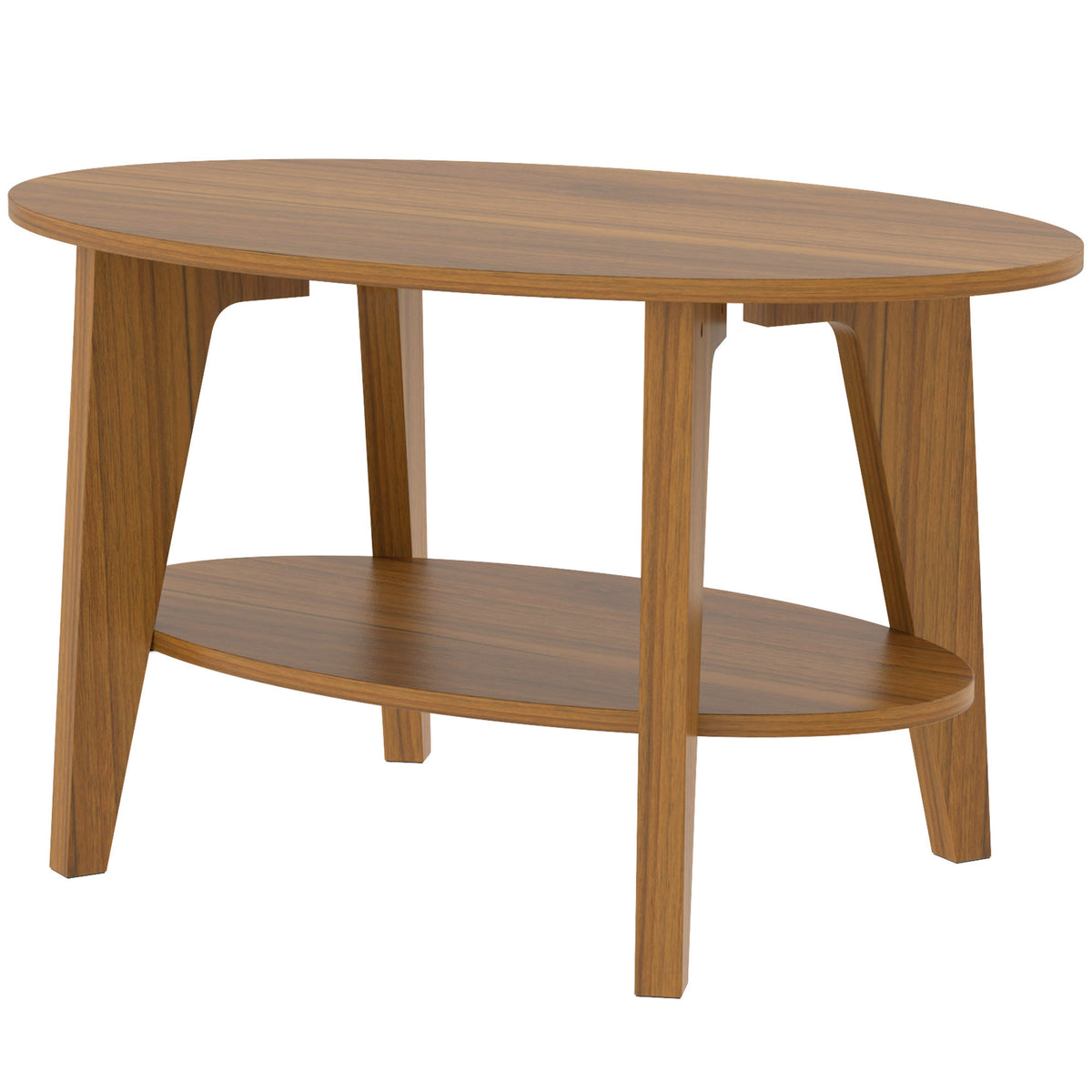 Table Basse Ovale à 2 Niveaux, Table de Salon Moderne avec Étagère Inférieure Ouverte, 80 x 50 x 45 cm, Chêne