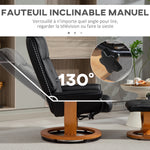 Fauteuil de relaxation inclinable avec repose-pied, pivotant, cadre en bois , revêtement synthétique noir