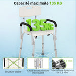 Chaise de Douche siège de Douche Ergonomique Hauteur réglable Pieds antidérapants Dossier accoudoirs Amovibles Charge Max. 136 Kg alu HDPE Blanc