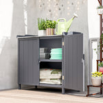 Armoire de rangement de jardin sur pied, table de rempotage 2 en 1 double porte, étagère, plateau métal galvanisé - gris