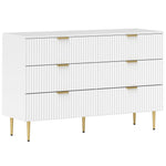 Kommode mit 6 Schubladen, Schlafzimmerkommode, modernes Aufbewahrungsmöbel mit goldenen Griffen und Füßen, 120 x 40 x 76,5 cm, weiß