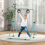 Barre de gymnastique pour enfants, barre horizontale pliable à hauteur réglable avec anneaux de gymnastique, cyan