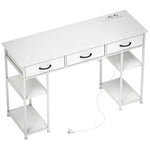 Bureau avec rangement avec prises de courant, 3 tiroirs en tissu et 4 étagères de rangement, 120 x 40 x 76 cm, blanc