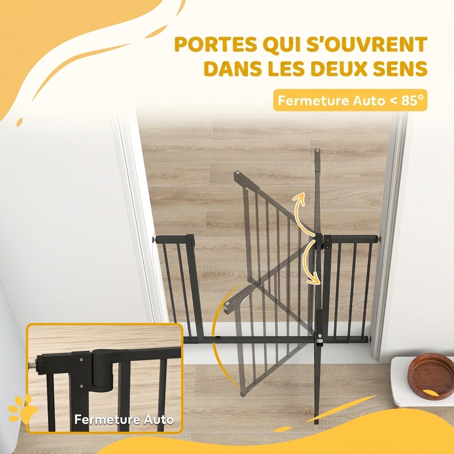 Barrière de sécurité pour chiens et bébés 76 à 102 cm avec extension fixation par pression sans perçage blanc