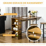 Ilot centra table de bar plateau latéral  rabattable et 3 étagères 120 x 76 x 91,4 cm Brun Rustique