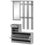 Ensembles 3 en 1 de meuble d'entrée vestiaire avec panneau porte-manteau, miroir et banc à chaussures - 6 crochets et étagère réglable, effet béton gris