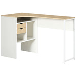 Bureau d'Angle avec 2 Tiroirs, 120 x 60 cm, Bureau en L avec 3 Compartiments Ouverts, Table Informatique pour Étudier, Travailler, Chambre, Maison, Chêne Clair