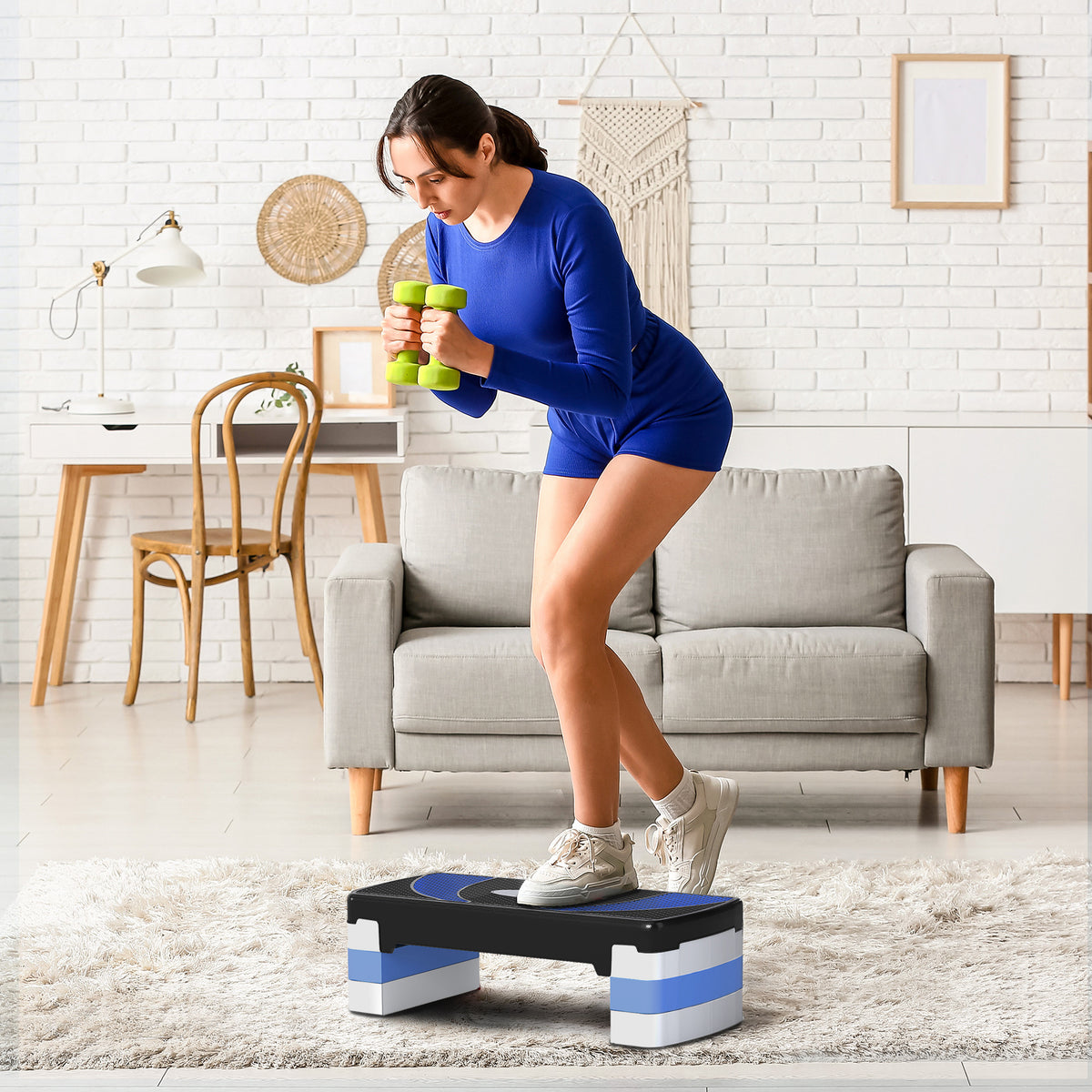 Stepper Fitness Aerobica - .fr x FFHandball - altezza regolabile superficie antiscivolo 80 x 31 x 20 cm nero blu