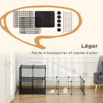 Parc enclos modulable DIY, 2 niveaux, enclos pour petits animaux, hamsters, lapins, cochon d'inde, panneaux grillagés, 45 panneaux, 175 x 105 x 70 cm, noir