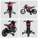 Moto électrique pour Enfants de 3-6 ans 25 W 6 V 3 Km/h Effets Lumineux et sonores roulettes Amovibles Charge max. 30 kg Rouge