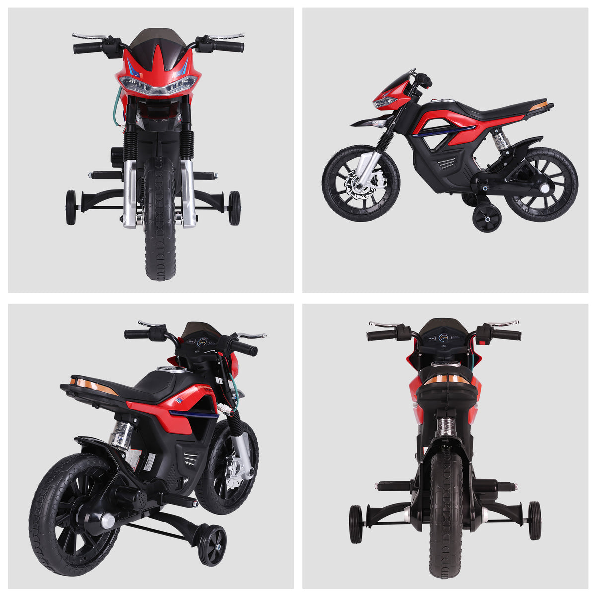 Moto électrique pour Enfants de 3-6 ans 25 W 6 V 3 Km/h Effets Lumineux et sonores roulettes Amovibles Charge max. 30 kg Rouge